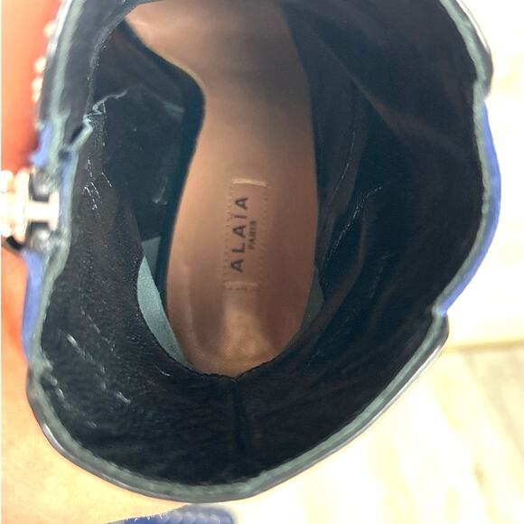 Alaïa Paris Women’s 8 Blue Suede Black Leather Studded Ankle Boots Designer - Picture 7 of 9